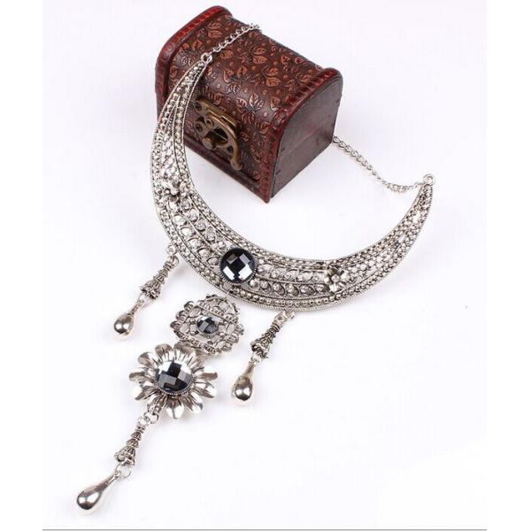 ethnic style vintage bohemian ancient silver plated diamond necklace sweater necklace
