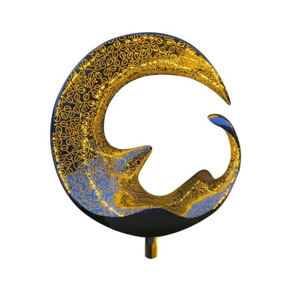 Large Garden Sculpture Manufacturer Stainless Steel Illuminated Crescent Sculpture