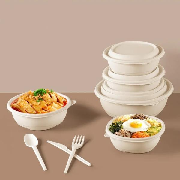 800ml 1050ml Biodegradable Take Out Containers Cornstarch Fruit Bowl With Lid