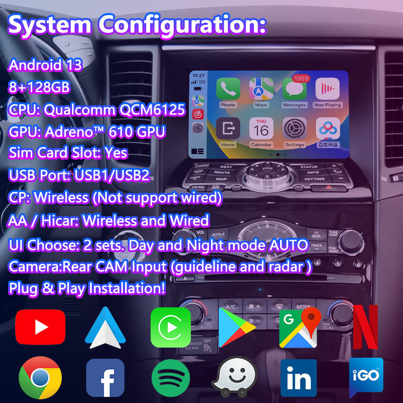 Lsailt Android Screen Car Multimedia Display for Infiniti FX35 FX37 FX37s FX50 FX30d FX QX70 S51 2007-2017