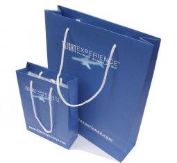 Service d'impression écologique réutilisé fait sur commande de sac de transporteur de papier bleu avec la corde en nylon