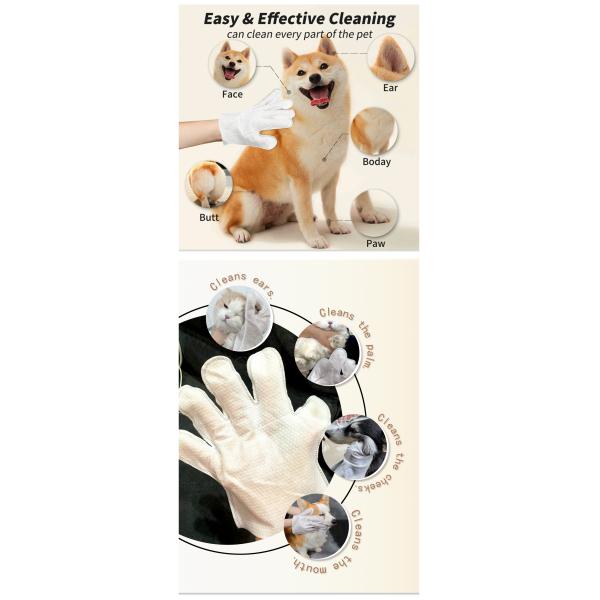 Sustainable Pet Cleaning Gloves with Private Label Wet Wipes for Dogs and Cats Eco-Friendly Design