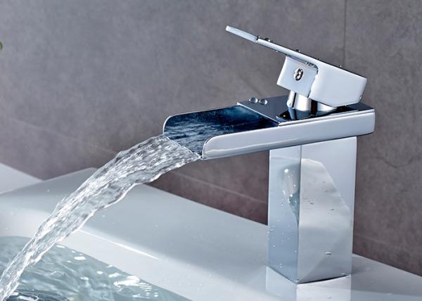 Cold And Hot Water Chrome Bathroom Faucet ROVATE With Rectangular Spout