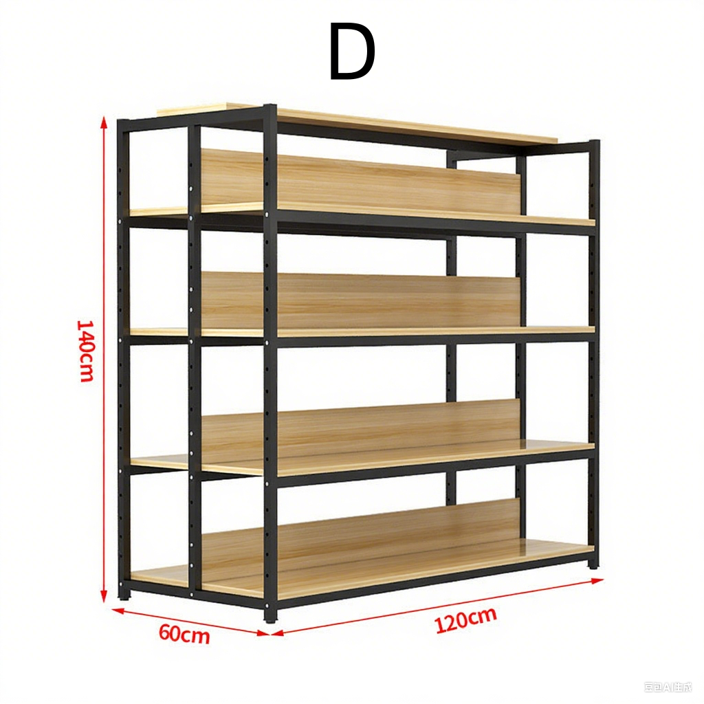 Black Four-Tier Durable Aluminum+Wood Standing Type Multifunctional Classic Kitchen Storage Rack for Workshop Use