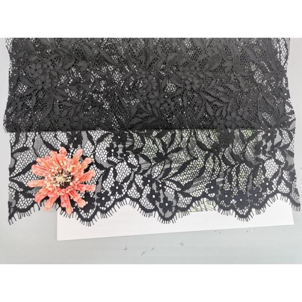 Черная французская ресница света ткани шнурка Chantilly шнурует ткань с Scallop