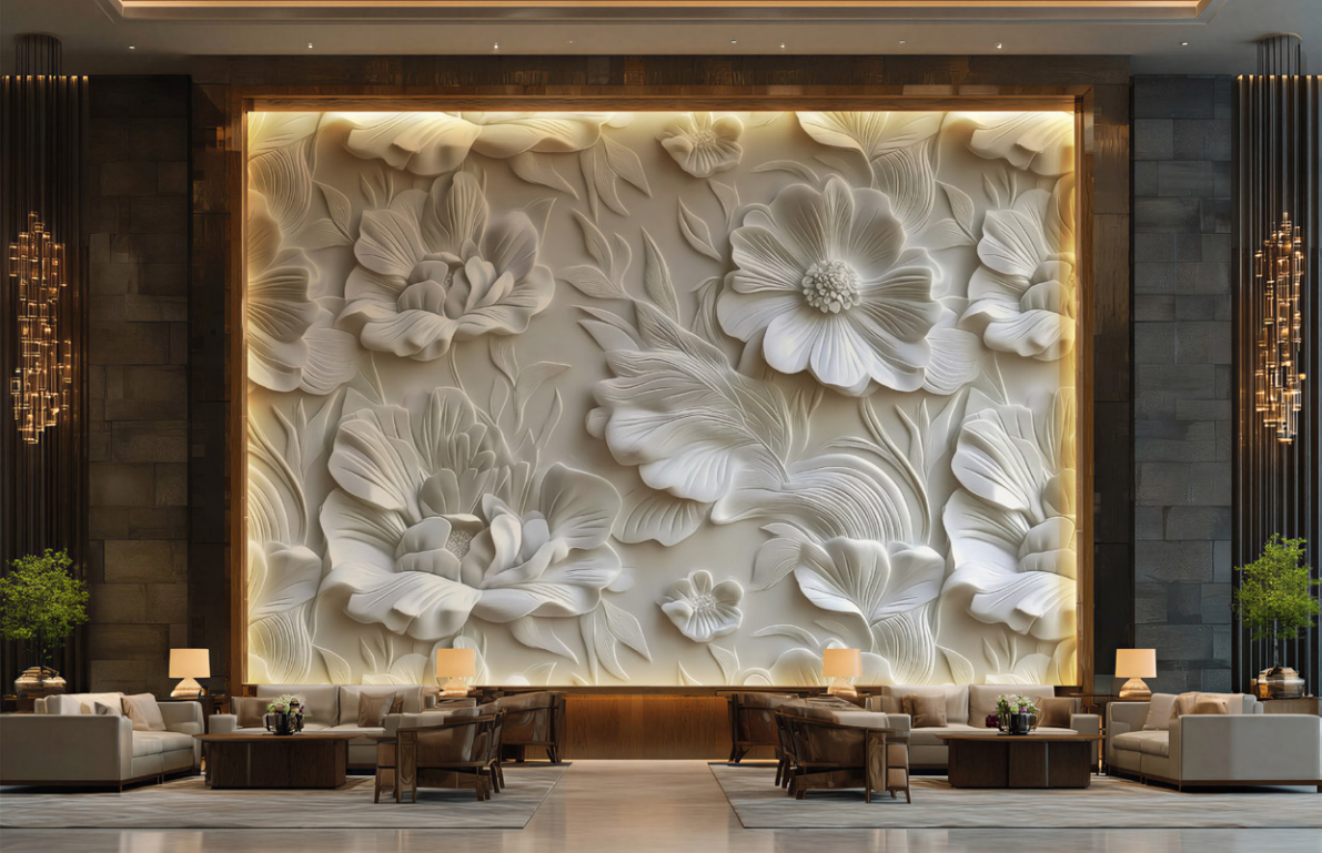 3D Relief PVC Feature Wall Panel Customizable Realistic Patterns