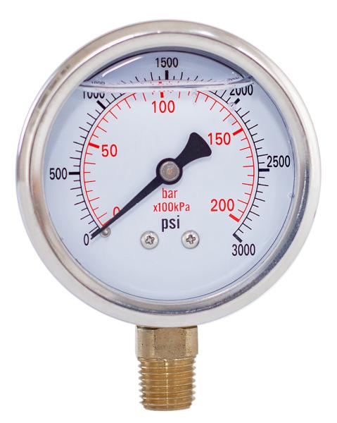 2 Inch 1/4 NPT Silicone Oil Pressure Gauge 3000 Psi Brass Internal 63mm