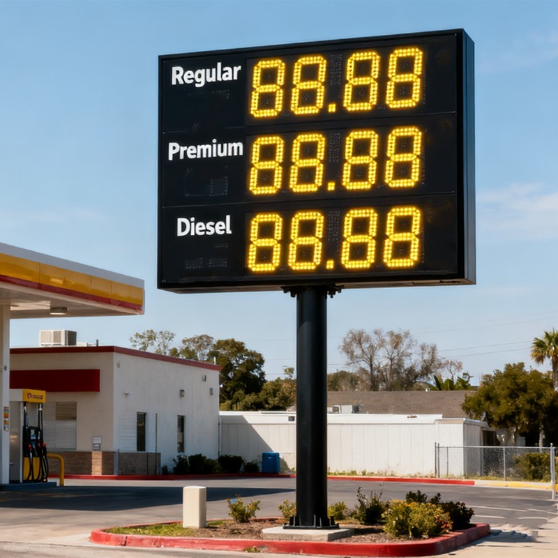 88.88 Gas Price LED Display Waterproof LED Gas Station Signs With 254mm Height Of Yellow Digits