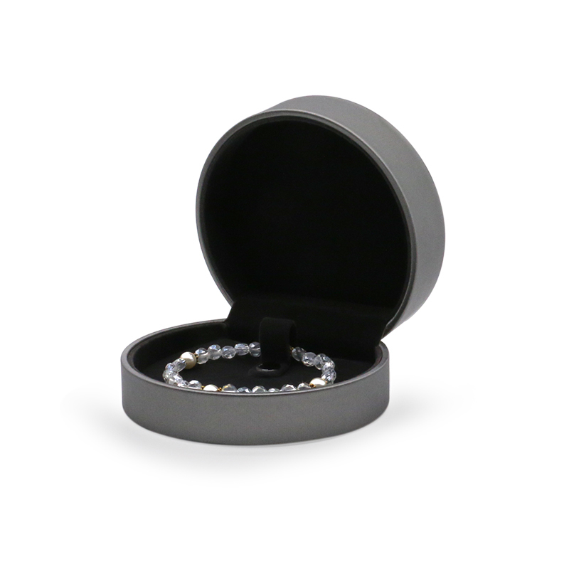Round PU Leather Jewellery Box With Hinge Closure Storage Jewelry Gift Case