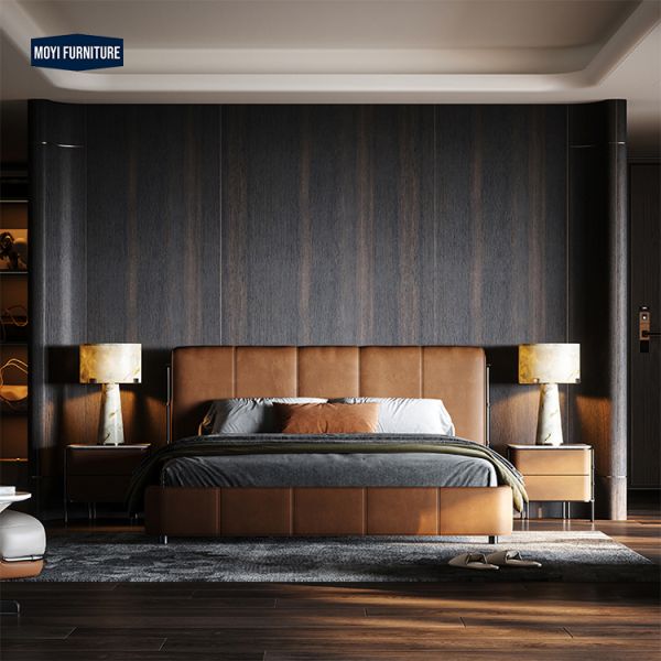 OEM Accepted Modern King Size Bed Frame Upholstered Wooden Queen Double Bed Frame for Hotel Bedroom