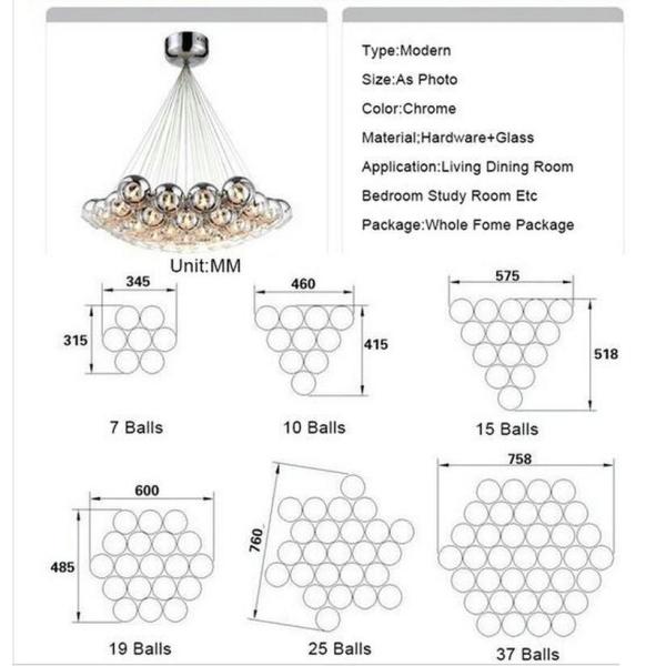 Modern Chrome Glass Balls LED Pendant Chandelier Light For Living Dining Study Room