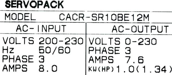 YASKAWA​ CACR-SR10BE12M​ SERVO CONTROL SERVOPACK 3PH 200/230V 50/60HZ