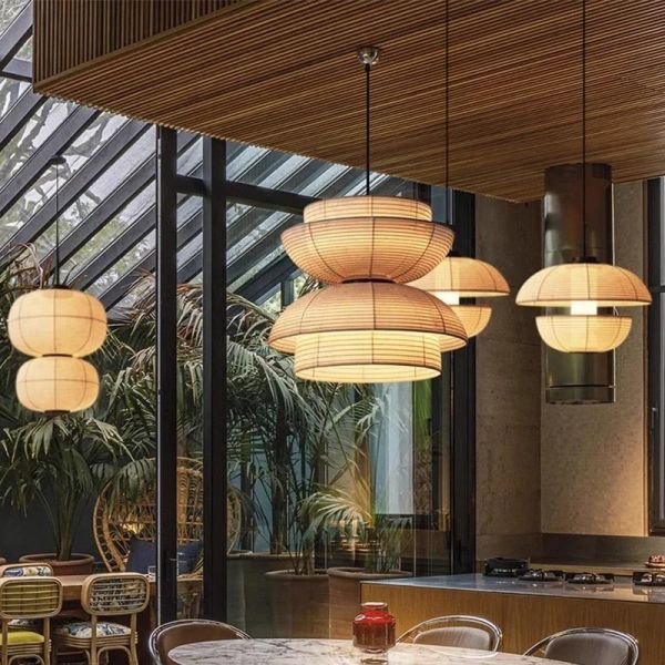 Japanese Pendant Lights Vintage Fabric Lantern Wabi Sabi Lights (WH-VP-335)