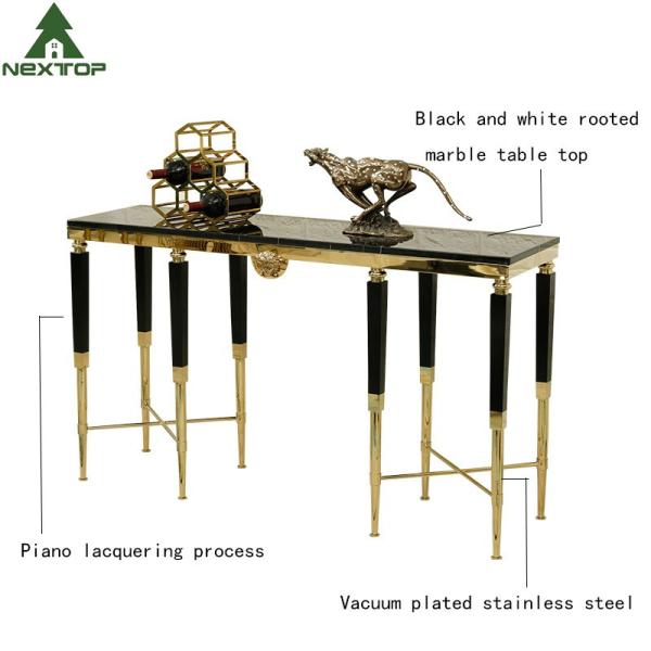 Modern Luxury Hotel Furniture Gold Stainless Steel Marble Decorative Console Entryway Table