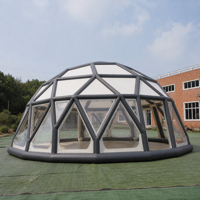 Commercial Geodesic Inflatable Event Pavilion Inflatable Party Tent with Clear Wall Panels Modular Entrance and Custom Branding