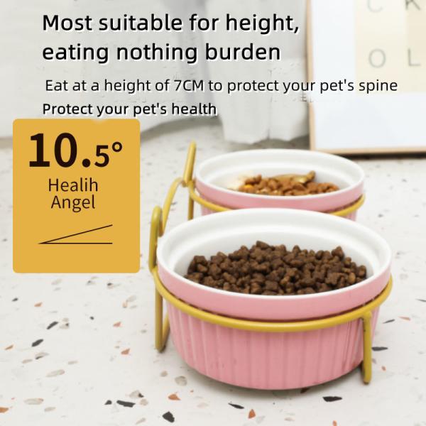 Pet Ceramic Double Bowl Cute Anti Overturning Basin