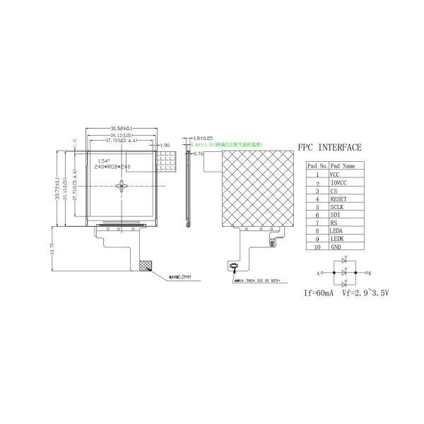 1,54” 300cd/M2 luz solar TFT legível