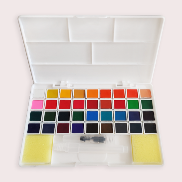 Hot selling multi-color OEM 36pcs water-based solid transparent watercolor painting set for kids drawing