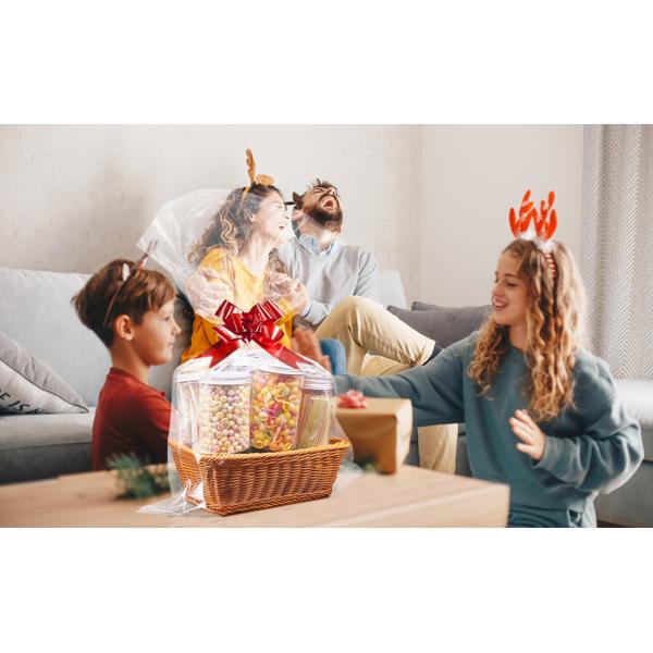 Cellophane Wrap For Gift Baskets, Opp Plastic Gift Bags With Red Bows Ribbon Wrap for Baskets & Gifts