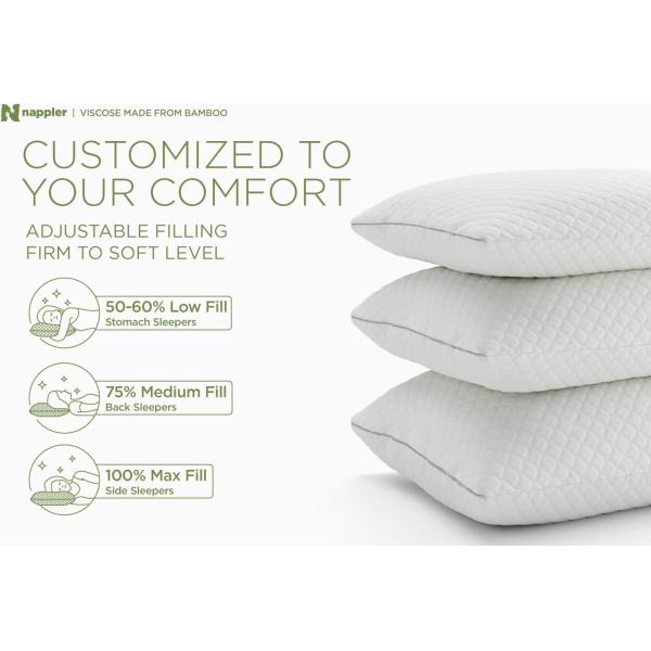 Adjustable Shredded Memory Foam Cooling Pillow for Hot Sleepers Queen Size Fabric