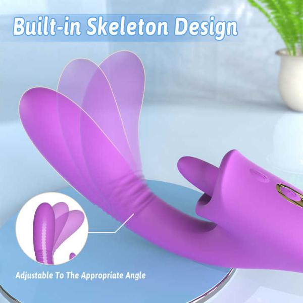 Women Dual Stimulation Adult Toys Silicone 3 In 1 G Spot Thrusting Vibrator With Tongue