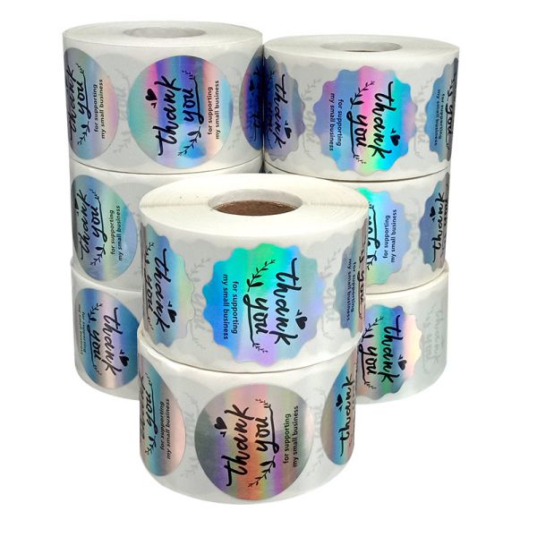 Personalized Circle Holographic Thank You Stickers Label Printing