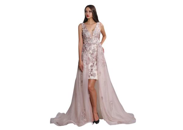 Applique High Low Tulle Train European Style Evening Dresses Formal Dress For Women