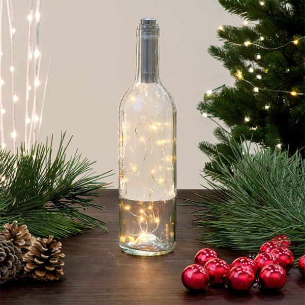 20LEDs String Lights Silver LED Wine Bottle Lights Battery Powered Cork Shape Glass Bottle Stopper Lamp Christmas Garlands Decor