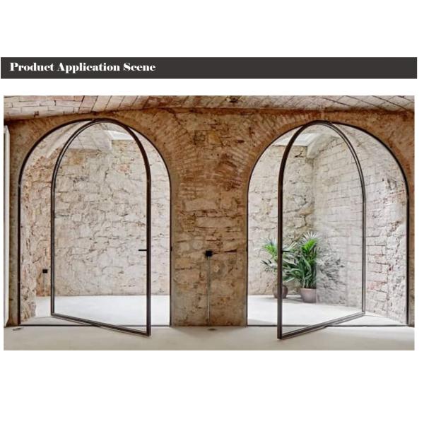 ODM Aluminum Interior Pivot Doors Black Aluminum With Round Top