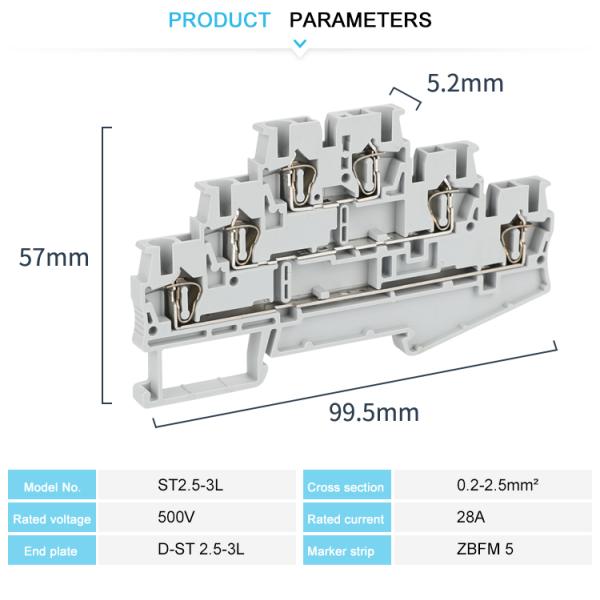 Spring Loaded Style Terminals JST 2.5-3L Spring Loaded Terminal Block Connector Multiple Three Levels ...