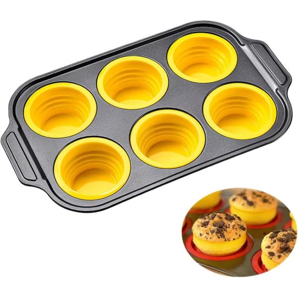 6-Piece Stackable Silicone Baking Pan Set - Temperature Resistant (-40°F to 446°F) Non-Stick Bakeware with Metal Reinforced Frame
