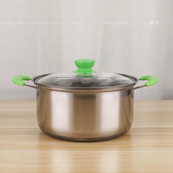 Quality Stainless Steel 5pcs Cookware Set Soup Pot for Cooking with Green Handle