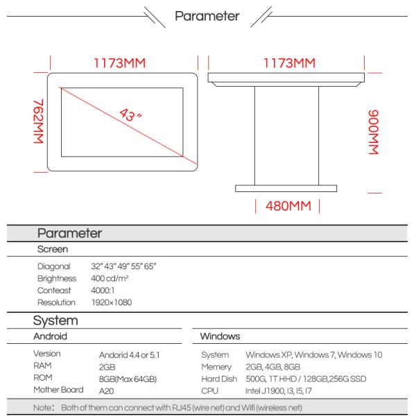Multi взаимодействующая таблица 43Inch водоустойчивое IP65 экрана касания