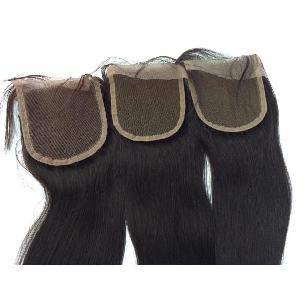 Factory Free Shipping Hot Sell Unprocessed Natural Color 1B# Knot Bleached Free Part 4*4inch Lace Closure Silky