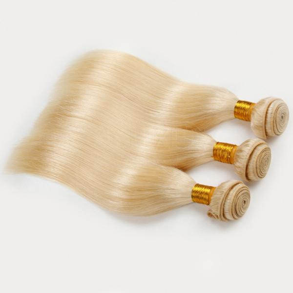 Single Drawn Human Hair Weave Color 613 Blonde Weft Hair Extensions 12-26 Inch