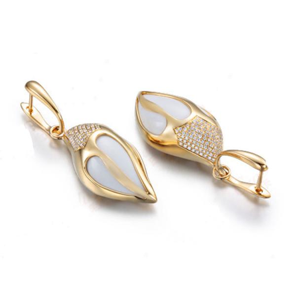Hot Sale 18K Yellow Daimonds White Agate Drop Dangle Earrings for Women Gift ( GDE024)