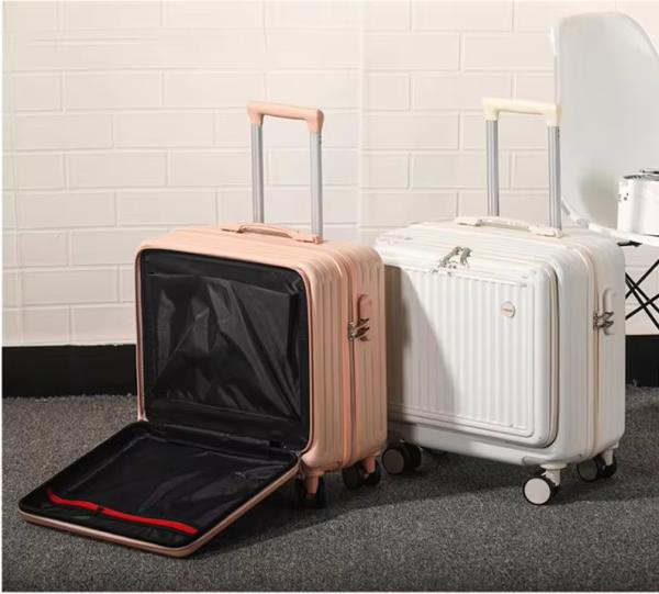 Maleta ABS de 18 pulgadas, equipaje de mano, separación húmedo y seco, maleta con ruedas giratorias y cerradura TSA, maleta con soporte para tazas de apertura frontal multifuncional con carga USB, bolsa para portátil