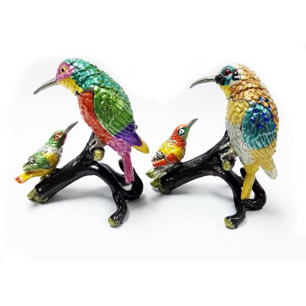 Mum and baby bird metal jewelry box for jewelry wholesales bird jeweled enamel trinket box
