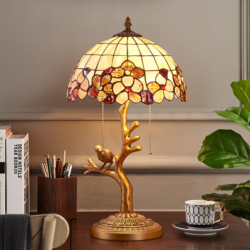 Premium Copper Table Lamp with Shell Lampshade