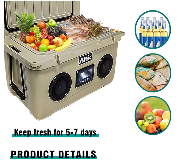 48QT Custom Branded 45L Premium Hard Music Cooler Box PE Thermal Insulated Portable Cooler For Outdoor Food  Factory Hard Rotomolded Cooler Box With Speaker
