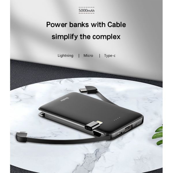 Portable Power Bank With Lighting/Type-C Cables 5000mah Utral-thin And Small Size Power Supply