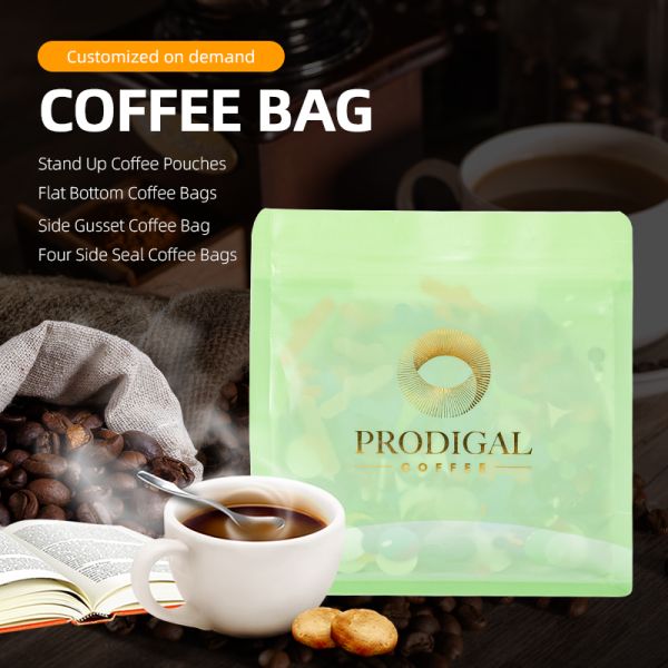 Recyclable Materials Food Grade Safety Valve Zipper Square Bottom Plastic Coffee Beans Packing Bags