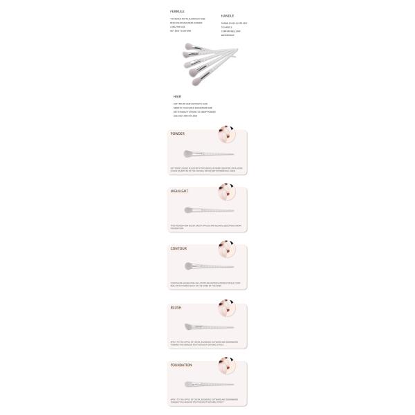 Manija plástica de la virola de aluminio sistema de cepillo del maquillaje del viaje de 5 pedazos