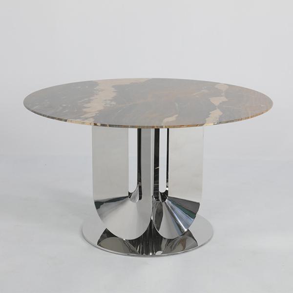 Sleek Steel Marble Top Dining Table With Gold Legs Dia 1500*750mm