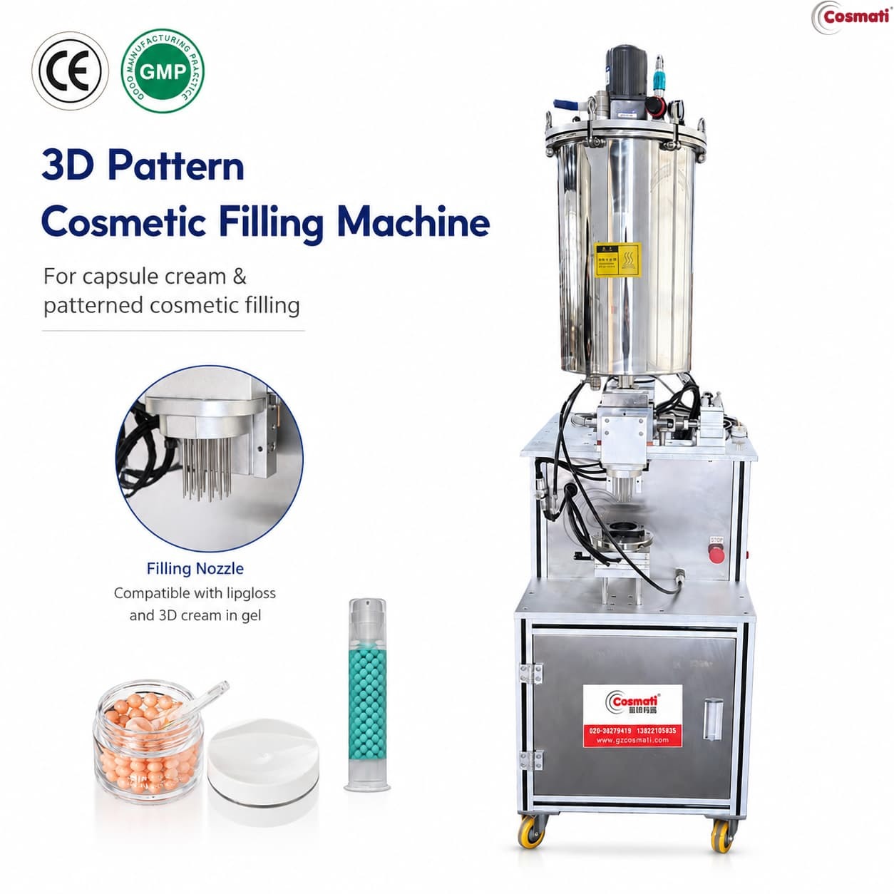 3D Pattern Cosmetic Filling Machine Single Color Pearl Cream Lotion Foundation Filler