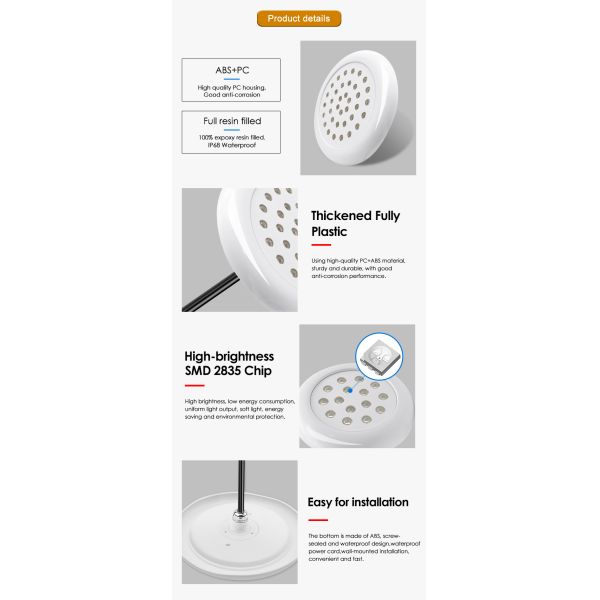 Underwater Swimming Pool Light 12Volt Input ABS Material Waterproof 3in1RGB Color Changing SMD 5050 LED