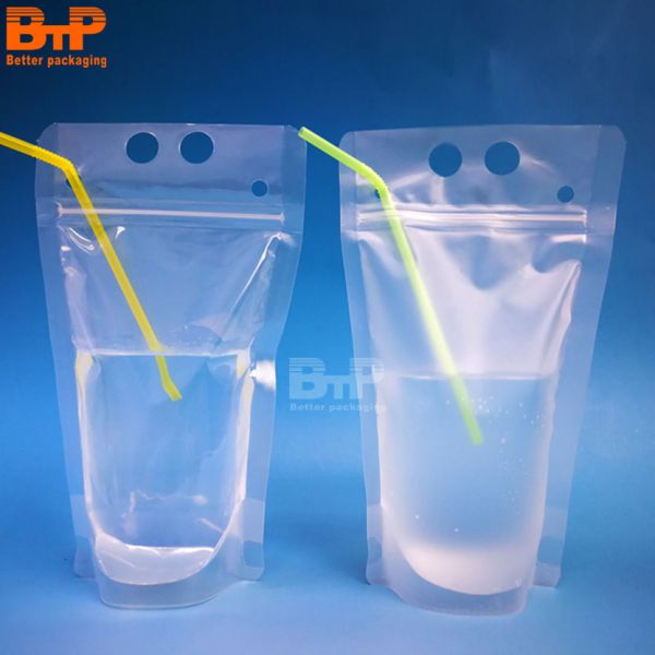 Customized 16oz 350ml 500ml Disposable Beverage/fruit Juice Pouch Round Corner Drink Packaging Plastic Zipper Bag