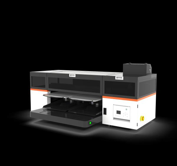 Dual-Platen DTG Printer with ultra-low ink cost White & color output in one pass, high efficiency, vivid details, ideal for custom apparel production.