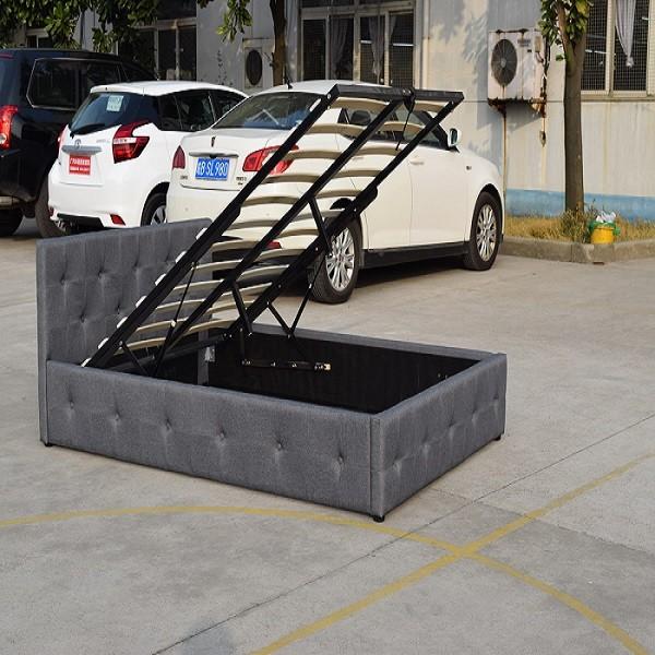 Queen Tufted Gas Lift Storage Bed Upholstered Fabric Headboard