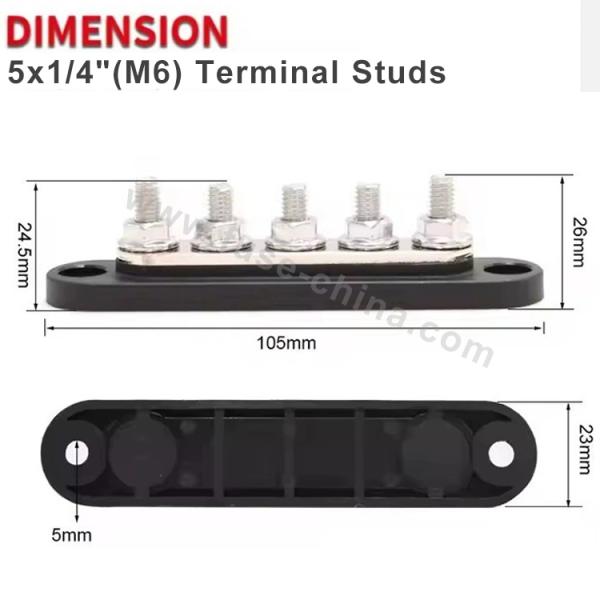 150A 48V DC Red Black 5 Way M6 Stud Busbar with Cover